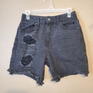 Forever 21 High Rise Distressed Black Jean Shorts Sz 27